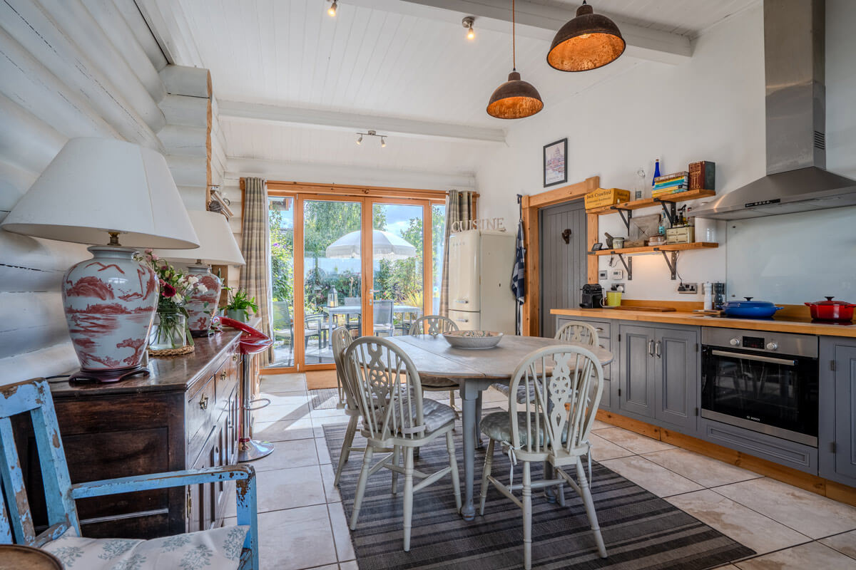 kitchen in log house in Reydon Suffolk