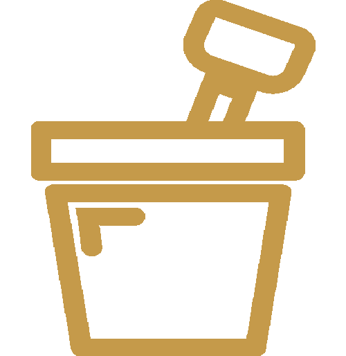 buscket and spade icon in gold